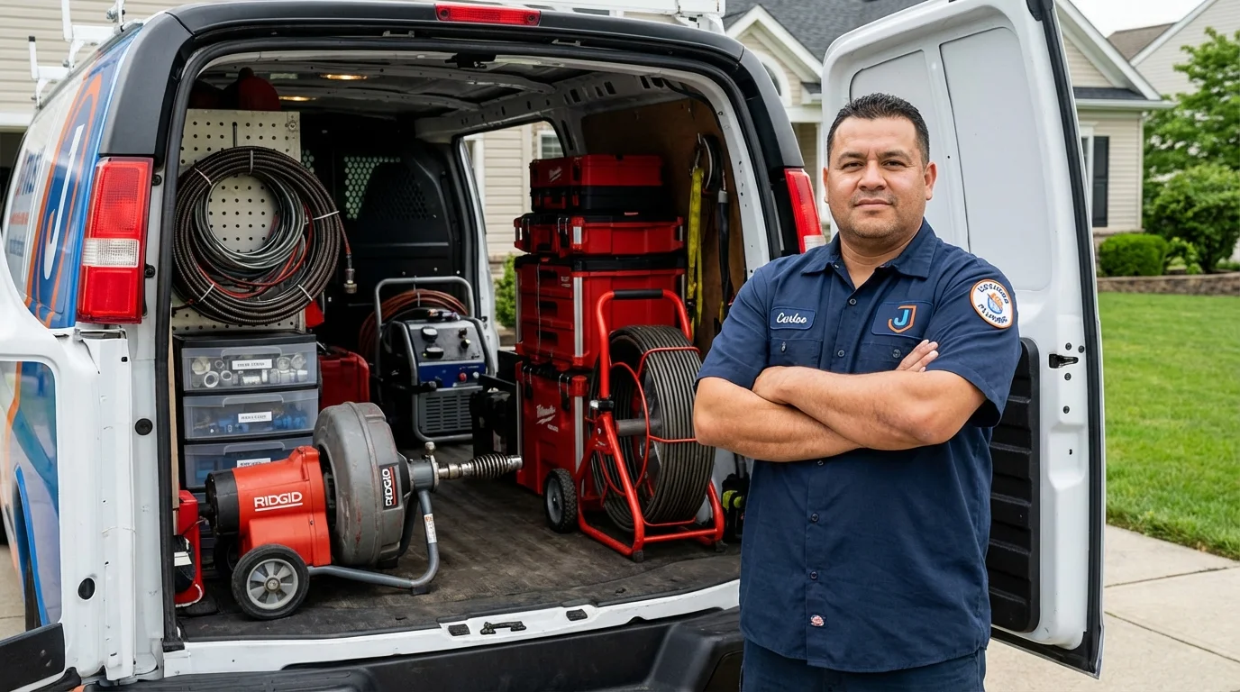 Professional drain cleaning equipment and Johns Plumbing LLC plumber in Vandalia