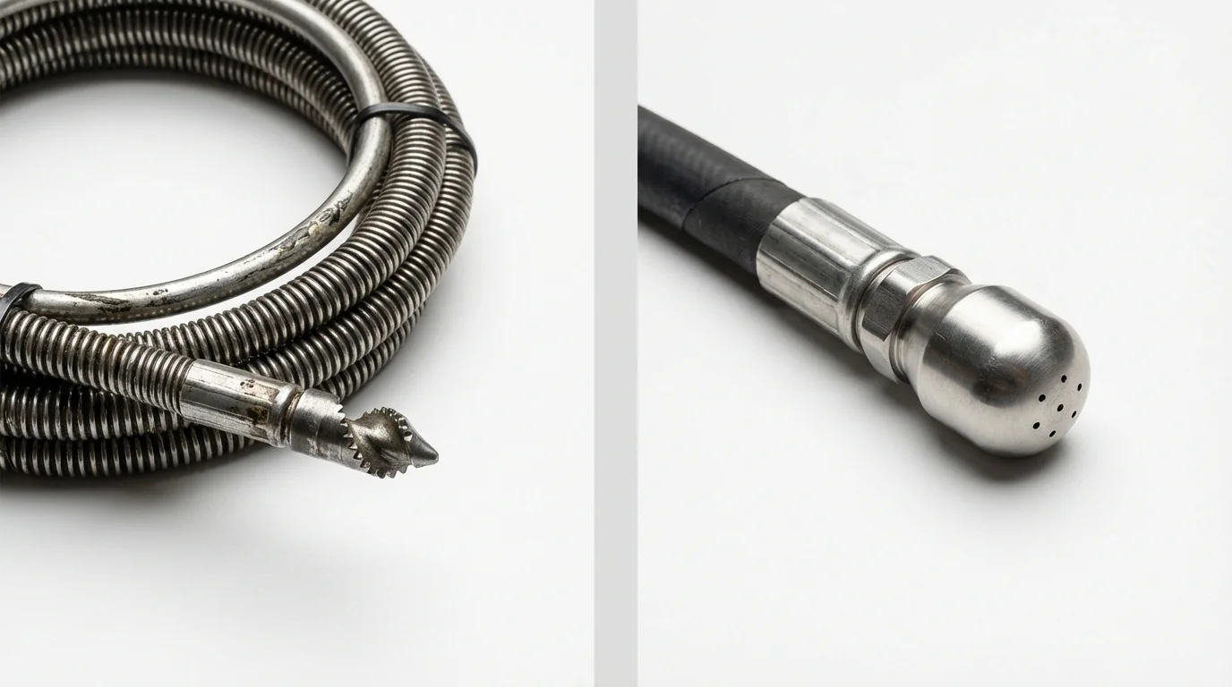 Drain snake cable and hydro jetting nozzle used for drain cleaning in Vandalia, OH