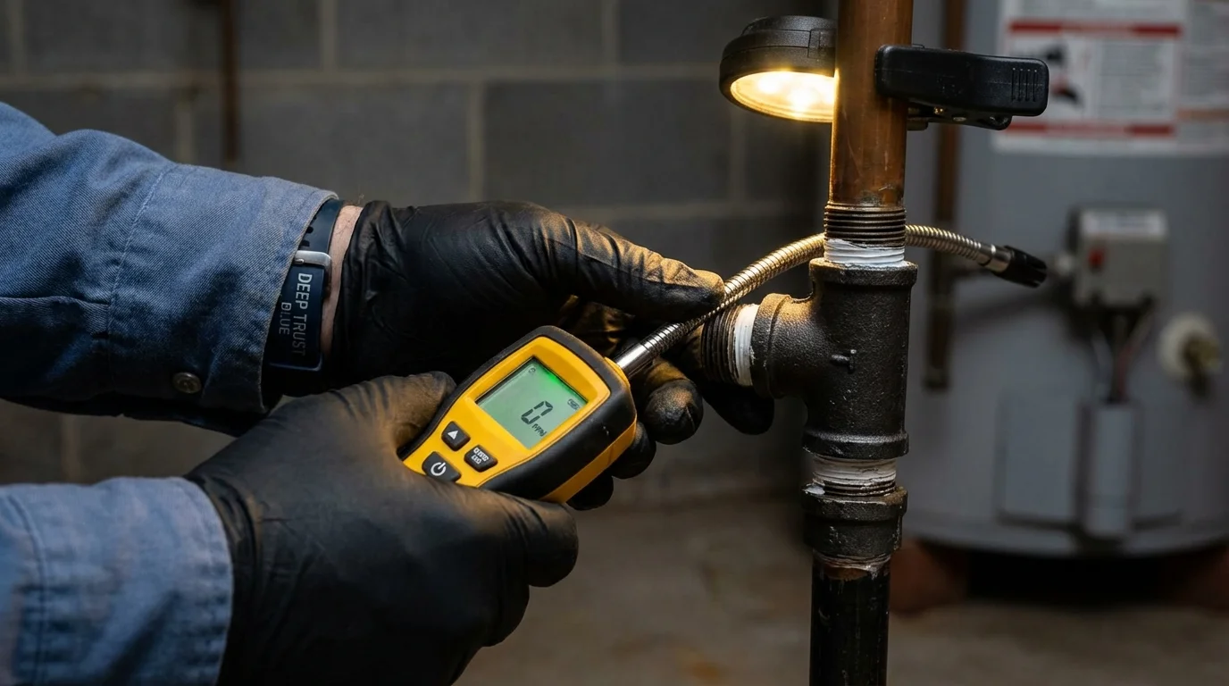 Gas leak detection with electronic sniffer by Johns Plumbing LLC in Vandalia